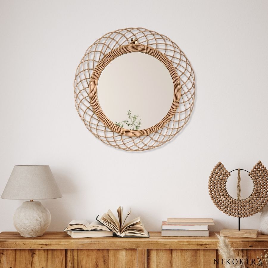 楽天市場】【15%OFFクーポン4日20時〜】 鏡 壁掛け ラタン 鏡 ラタン