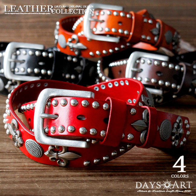 楽天市場】スタッズベルト レザーベルト メンズ 本革 百合の紋章