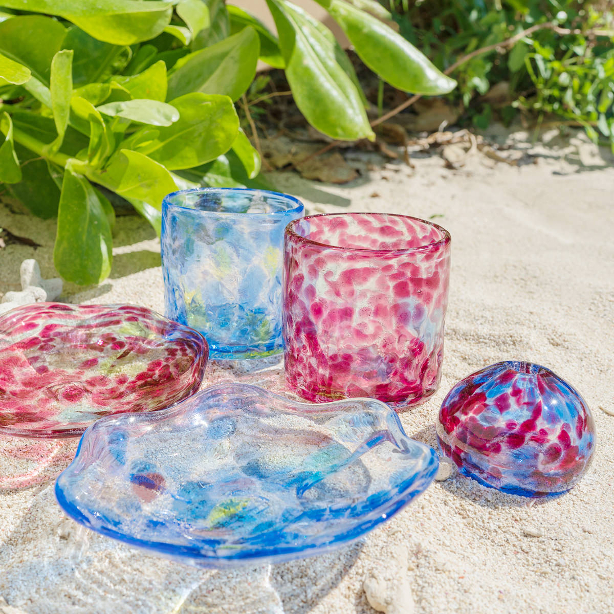 楽天市場】波の花 5点 セット 琉球ガラス 花瓶 グラス おしゃれ 小皿