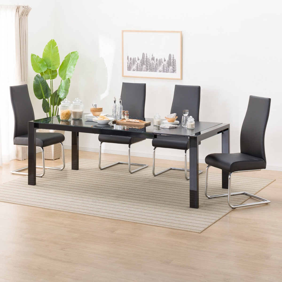 楽天市場】伸長式ダイニングテーブル5点セット (DT160/200 ES01 BK/DC