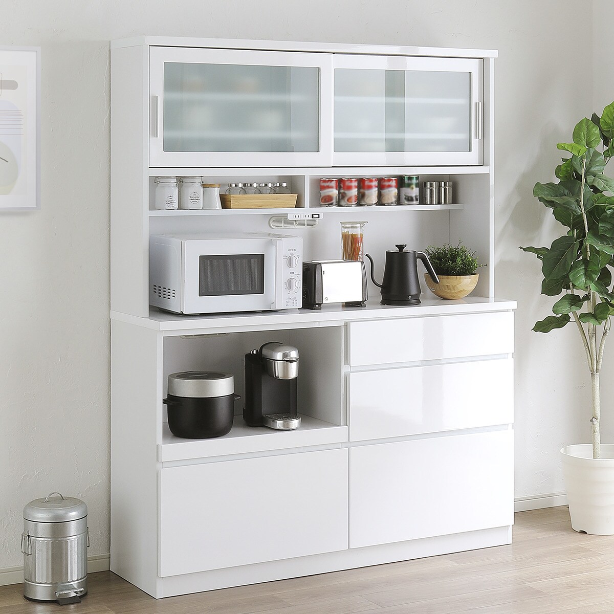 楽天市場】鏡面仕様のキッチンボード 引戸タイプ（幅140cm WH） ニトリ