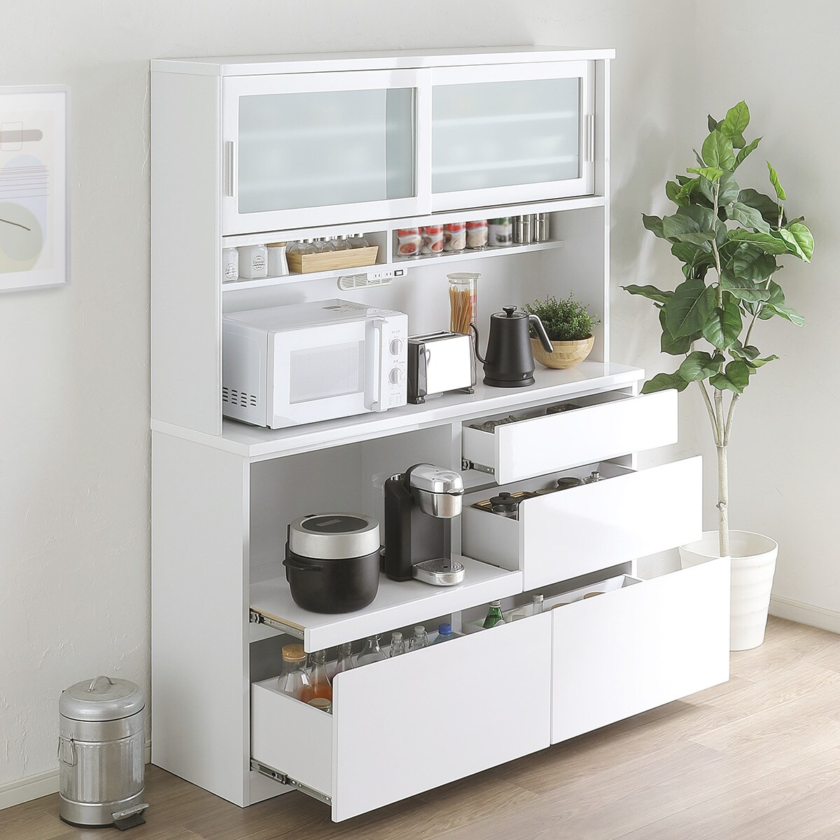 楽天市場】鏡面仕様のキッチンボード 引戸タイプ（幅140cm WH） ニトリ