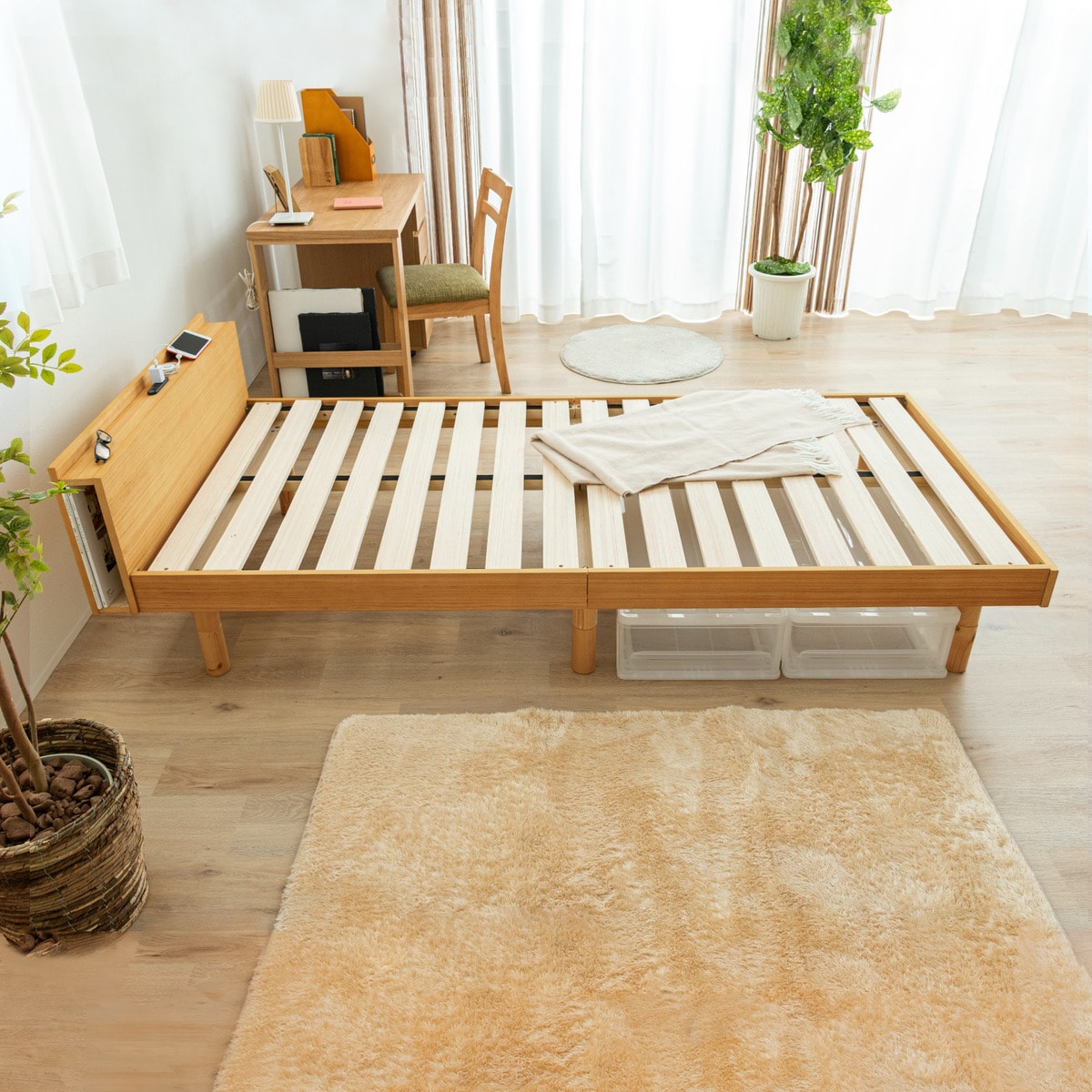 楽天市場】シングル棚・コンセント付き高さ3段階調整すのこベッド（STL