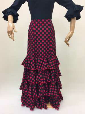 楽天市場】フラメンコ衣装 スカート 水玉ファルダ4段フリル 黒地に赤