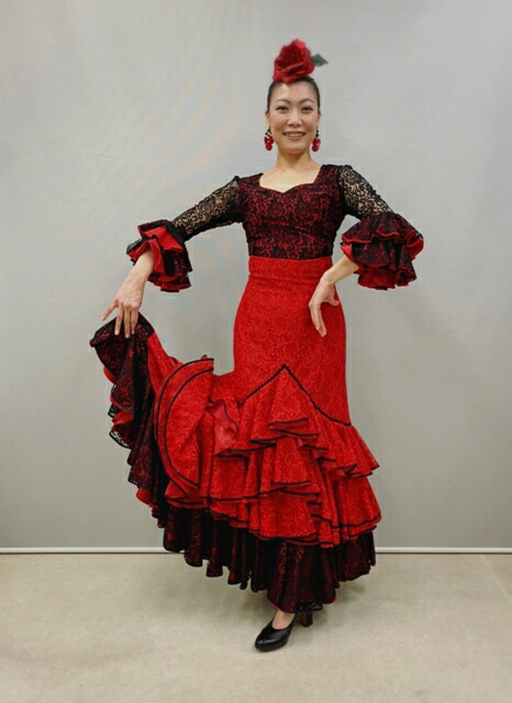 楽天市場】パッションフラメンコ衣装 黒/赤レースツーピース 情熱的