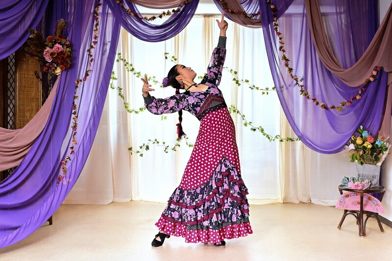 楽天市場】新ブランドnajanaja フラメンコ衣装 ワンピース 紫花柄と