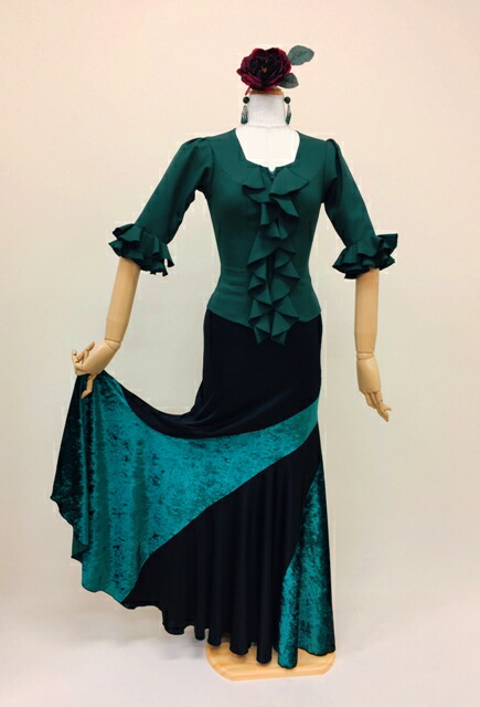 楽天市場】フラメンコ衣装スカート ファルダ 全6色 黒xベロア6色