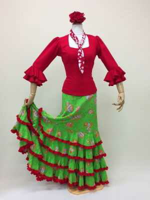 楽天市場】フラメンコ衣装 スカート ファルダ フリル 花柄 グリーン 緑