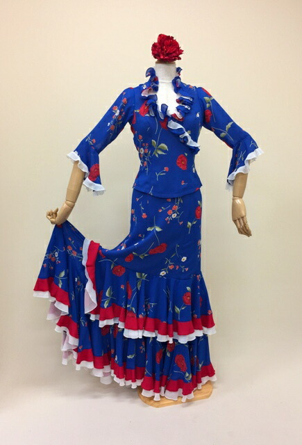 楽天市場】フラメンコ衣装 青花柄衣裳 花柄ツーピース 胸元フリル