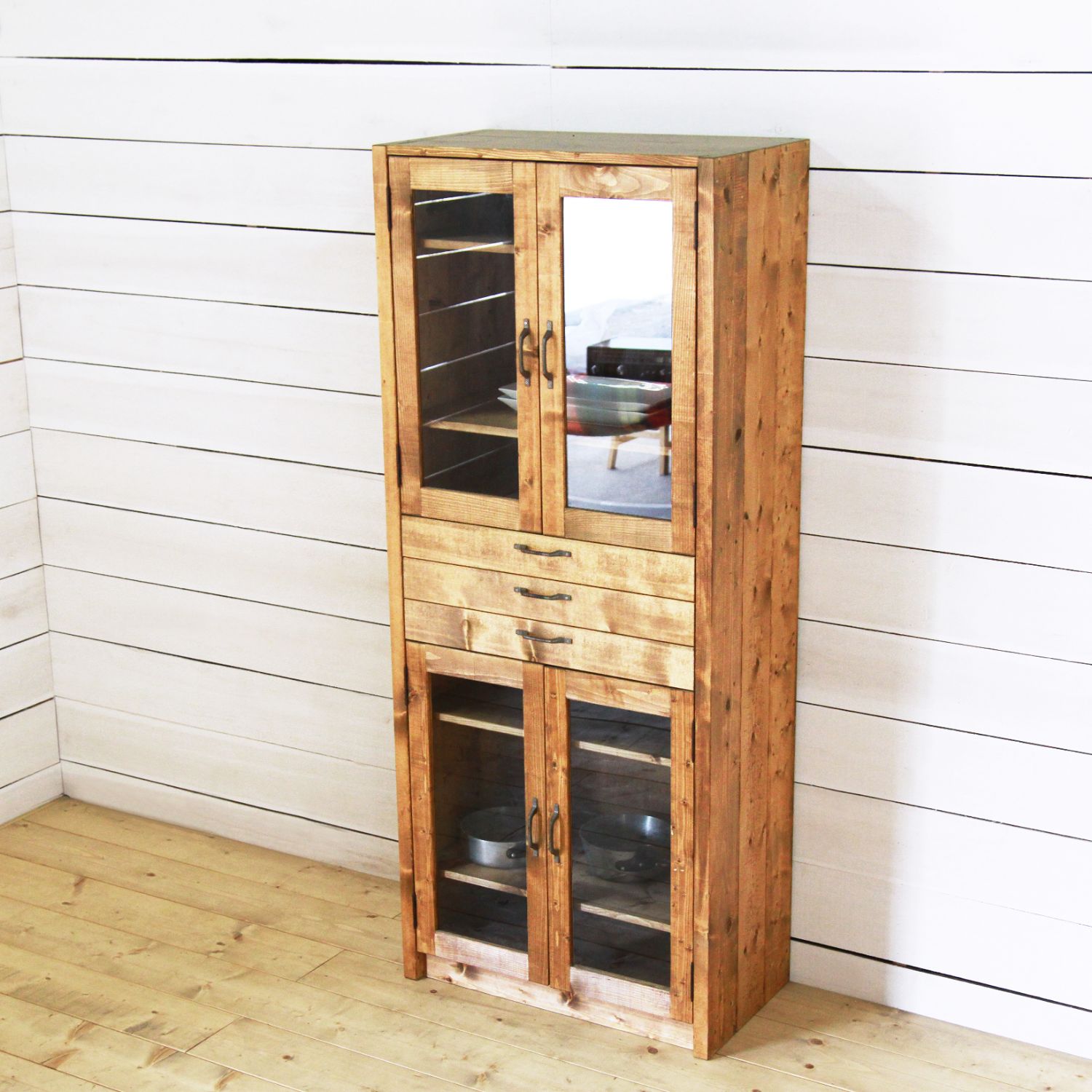 楽天市場】カップボード 無垢 食器棚 キッチン収納 北欧 シンプル