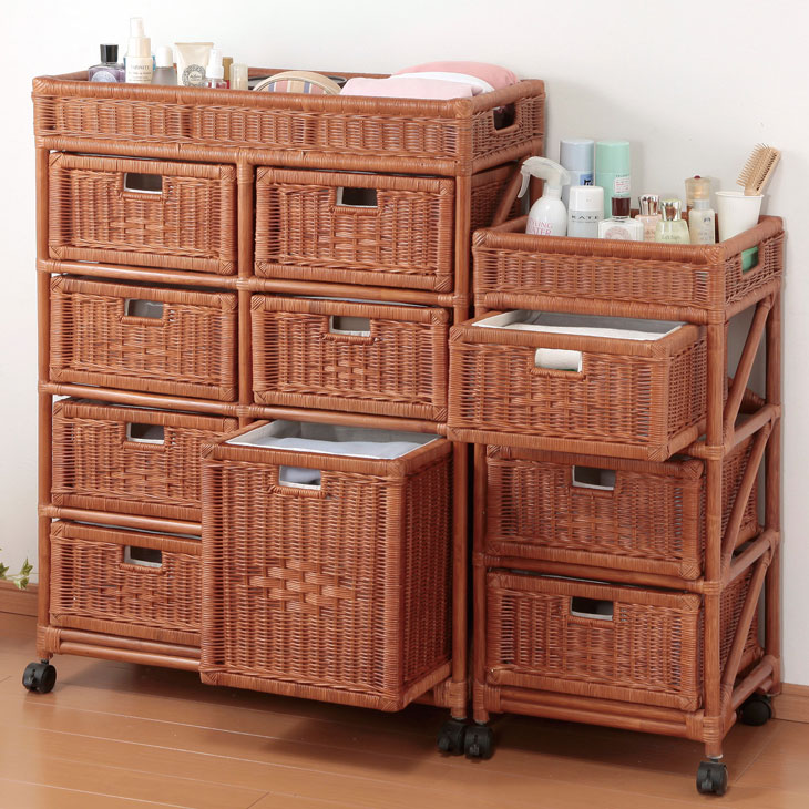 楽天市場】ラタン チェスト スリム 3段 引き出し 天然籐 ランドリー