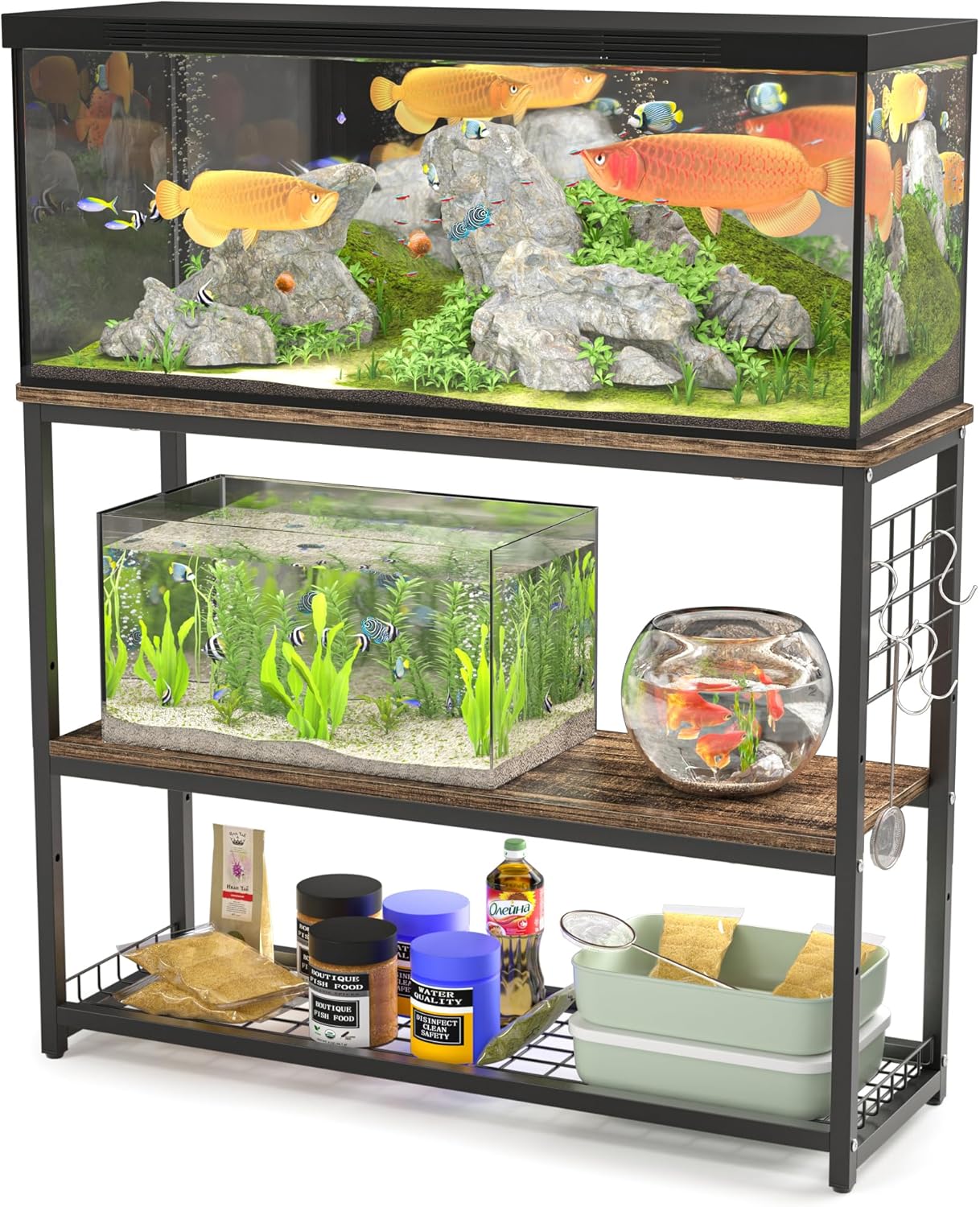 3面ブラック GEX 90cm水槽 水槽台セット ガーネットサンド付き 3面