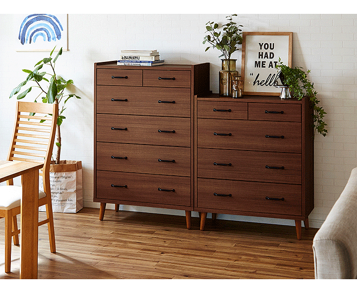 楽天市場】リビングチェスト ウォールナット 調 ハイチェスト たんす