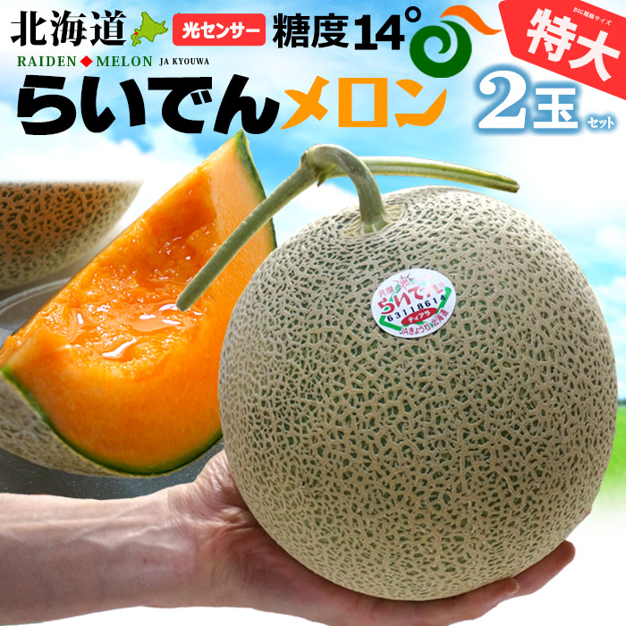 楽天市場】北海道 らいでんメロン 赤肉 特大 (約2kg×2玉) 北海道産 秀