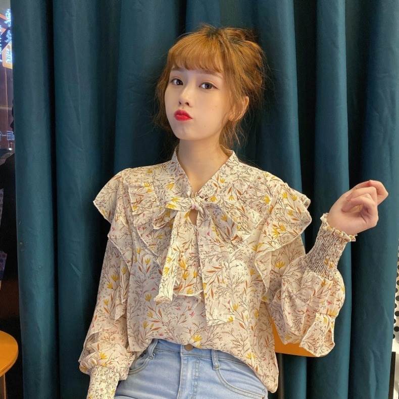 楽天市場】花柄 ボタニカル柄 リボンタイネック ブラウス レディース