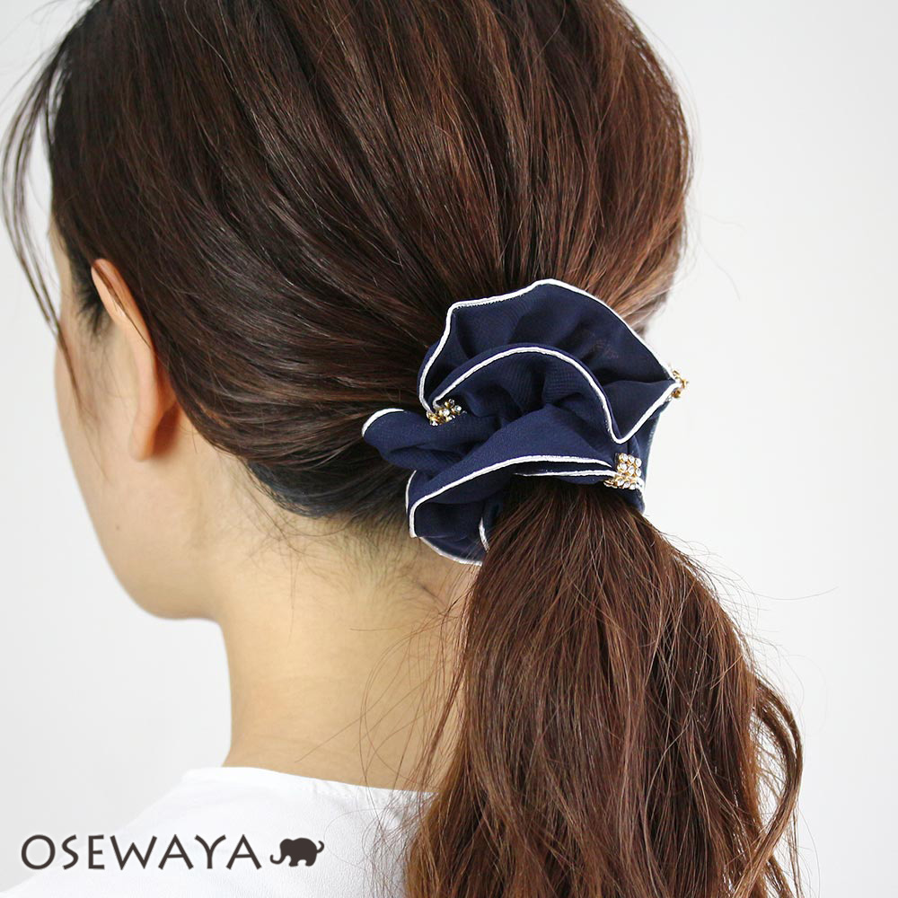 楽天市場】シュシュ 白フチ ストーン ヘアポニー ヘアゴム | OSEWAYA