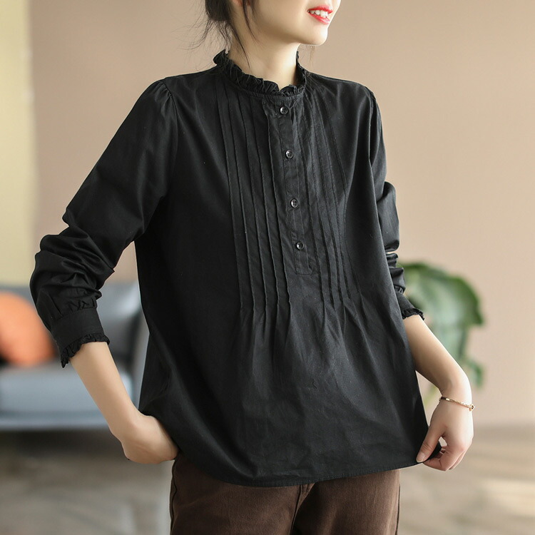 楽天市場】ブラウス レディース フリル タック 長袖ブラウス スタンド