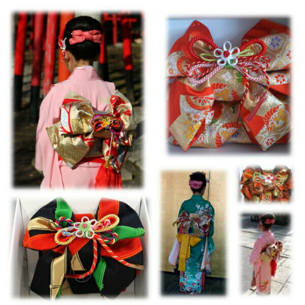 七五三 大人用袋帯からの作り帯 子供 1点物 鶴柄 アンティーク 七五三