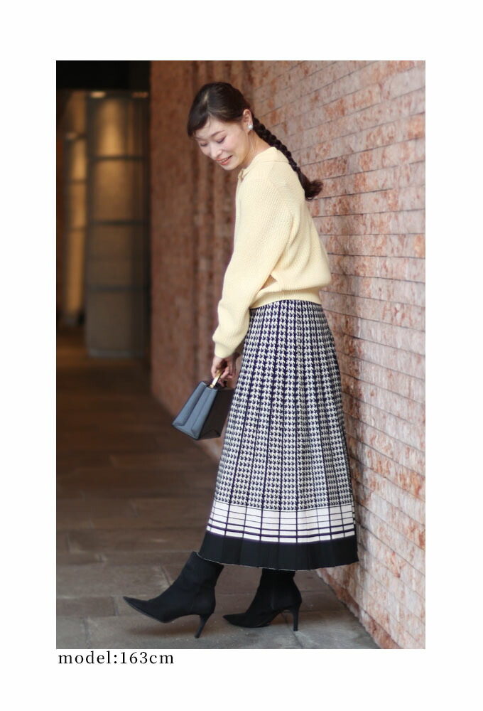 楽天市場】クラシカルな千鳥格子柄ニットプリーツスカート レディース