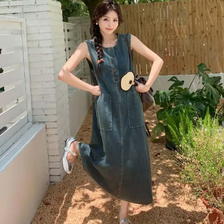 楽天市場】デニムノースリーブワンピース デニムワンピース レディース