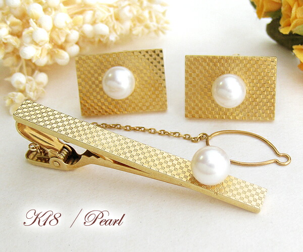 楽天市場】ネクタイピン＆カフス K18(18金)YG ゴールド 真珠 パール(6
