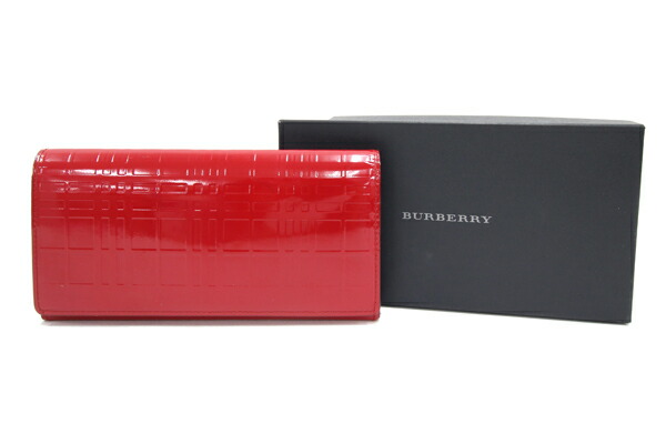楽天市場】バーバリー 二つ折り長財布 レッド パテントレザー 中古