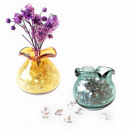 ドームナンシー ガラス製花瓶 透明・緑・紫 花のデザイン ドーム