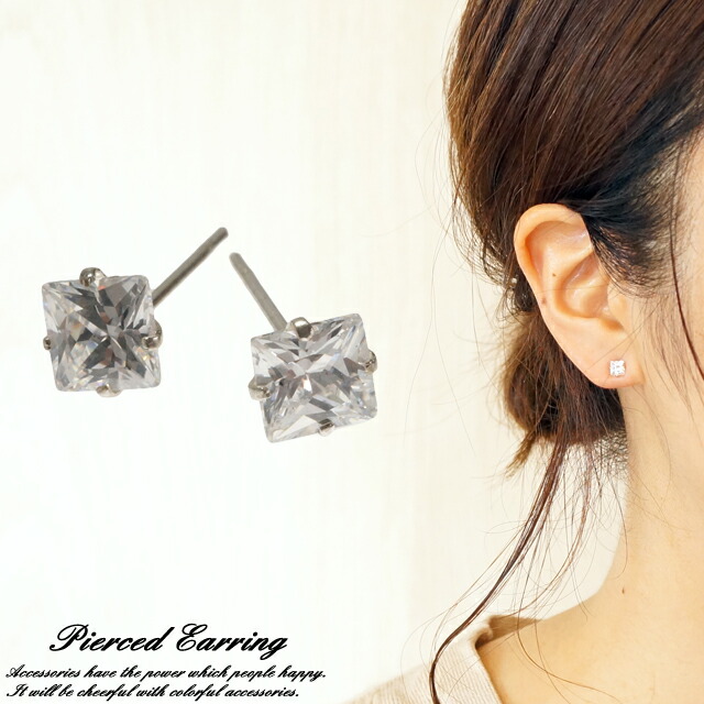 楽天市場】シルバーピアス キュービックジルコニア 四角 スクエア
