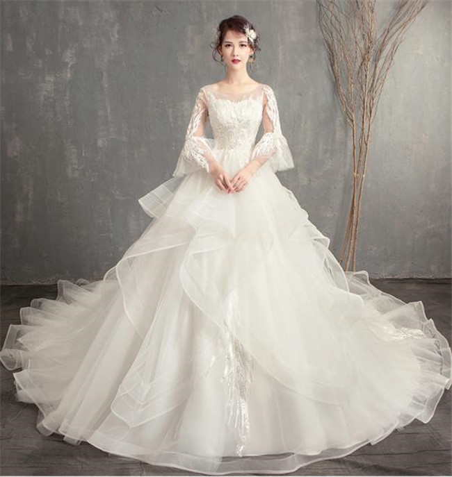 楽天市場】ホワイト ウェディングドレス Aライン 七分袖 ロングドレス