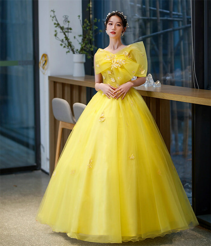 楽天市場】イエロー カラードレス カラーウエディングドレス ロング