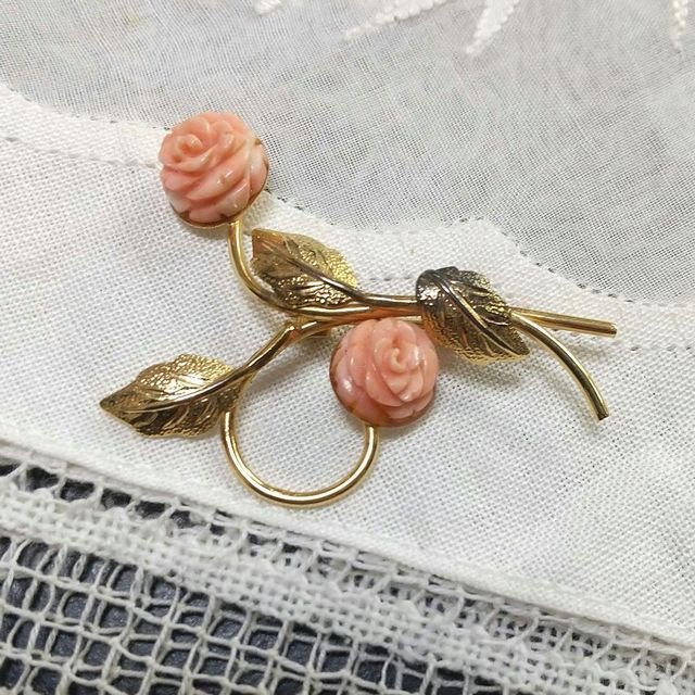 楽天市場】ヴィンテージ☆珊瑚 薔薇 ブローチ 1/20 12KT刻印 コーラル