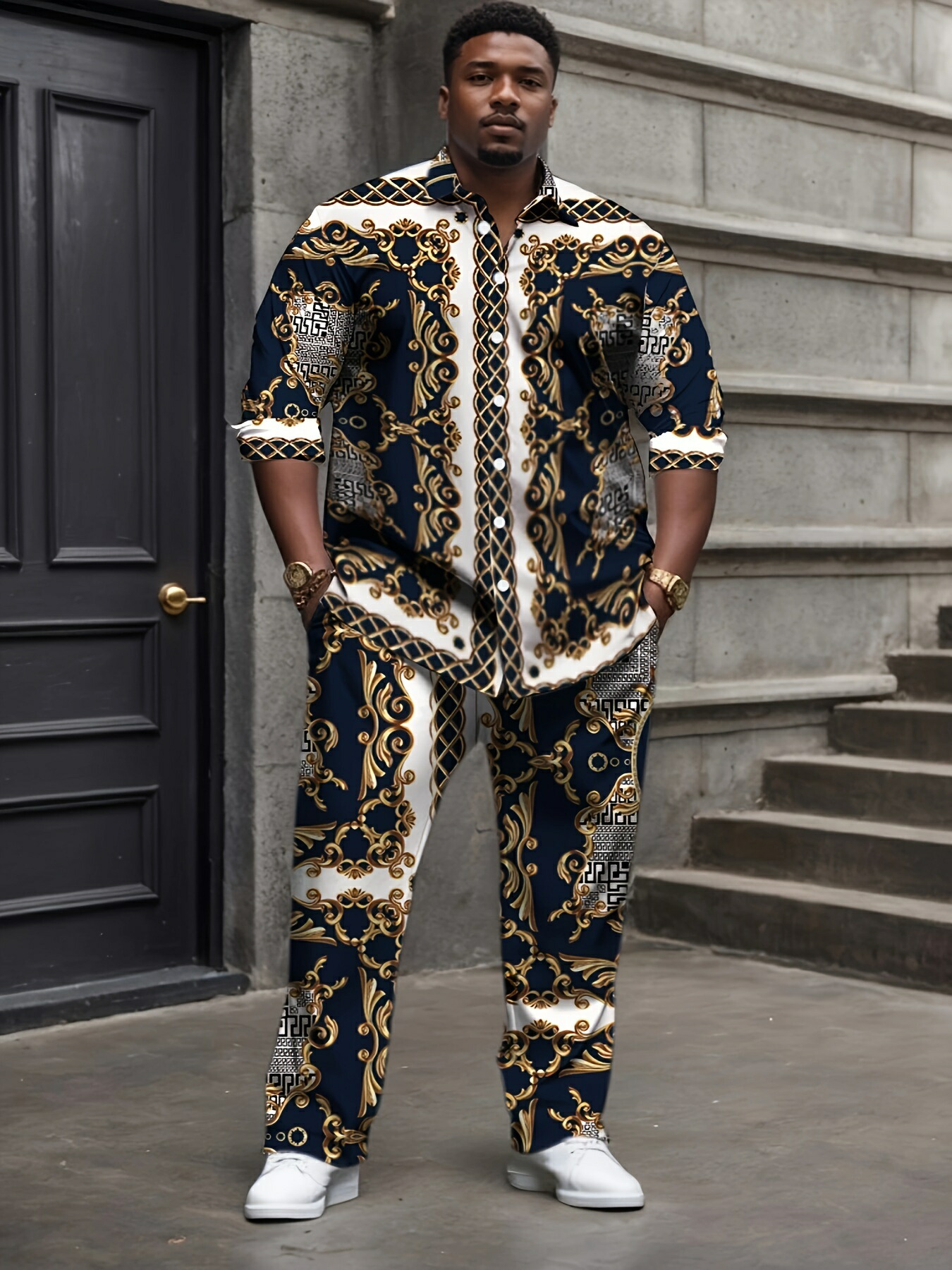 楽天市場】バロック柄 長袖シャツセットアップ 015 上下セット