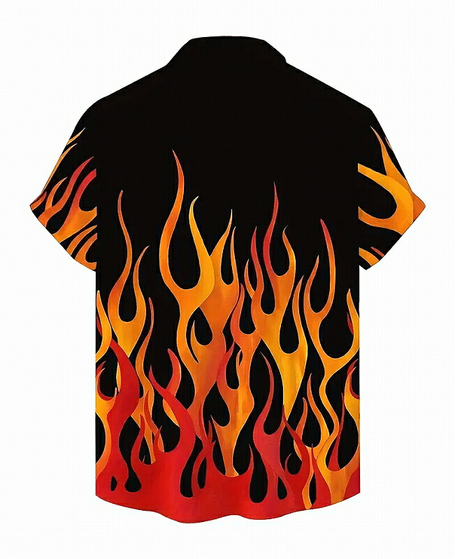 楽天市場】ファイヤーパターン柄 半袖シャツ 黒赤 065 柄シャツ 派手