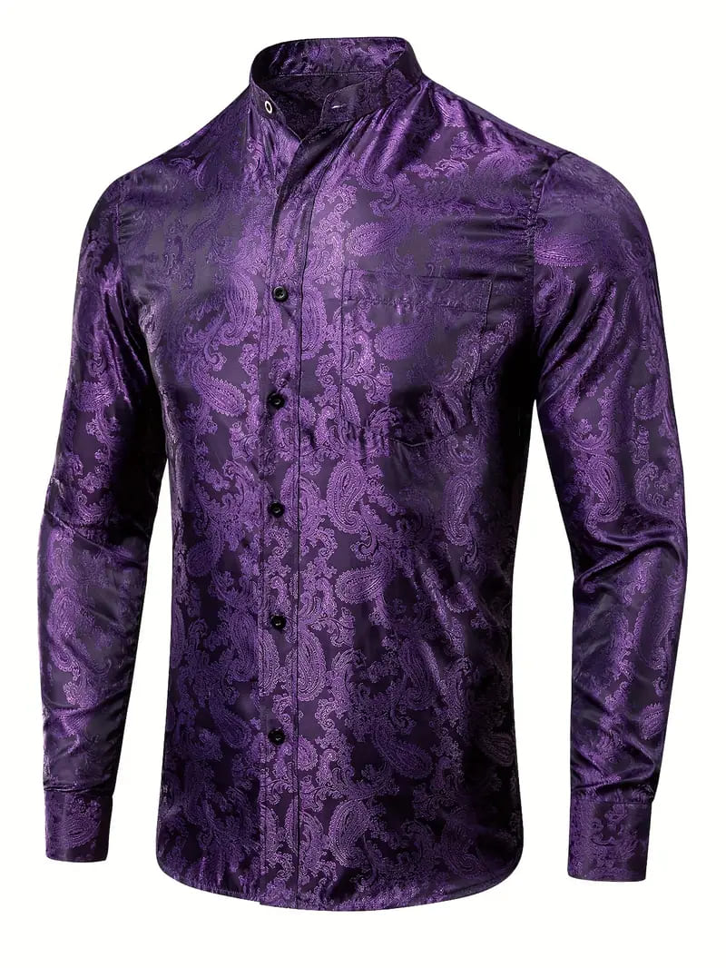 楽天市場】ペイズリー柄 長袖シャツ 171 マオカラードレスシャツ 紫 柄