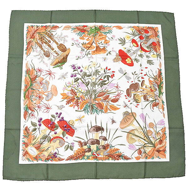 美品 グッチ スカーフ 大判フラワー 蝶々 魚 柄 w3325-1209-⑧-①