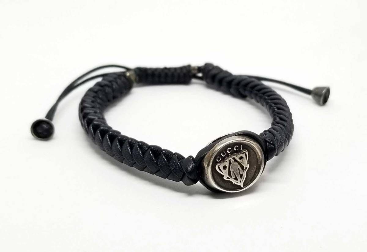 楽天市場】グッチ レザー シルバー ブレスレット クレスト レザー