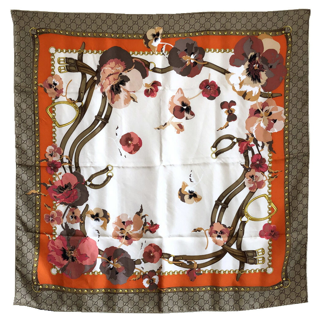 楽天市場】グッチ スカーフ 90cm GG 花柄 大判 シルク 100