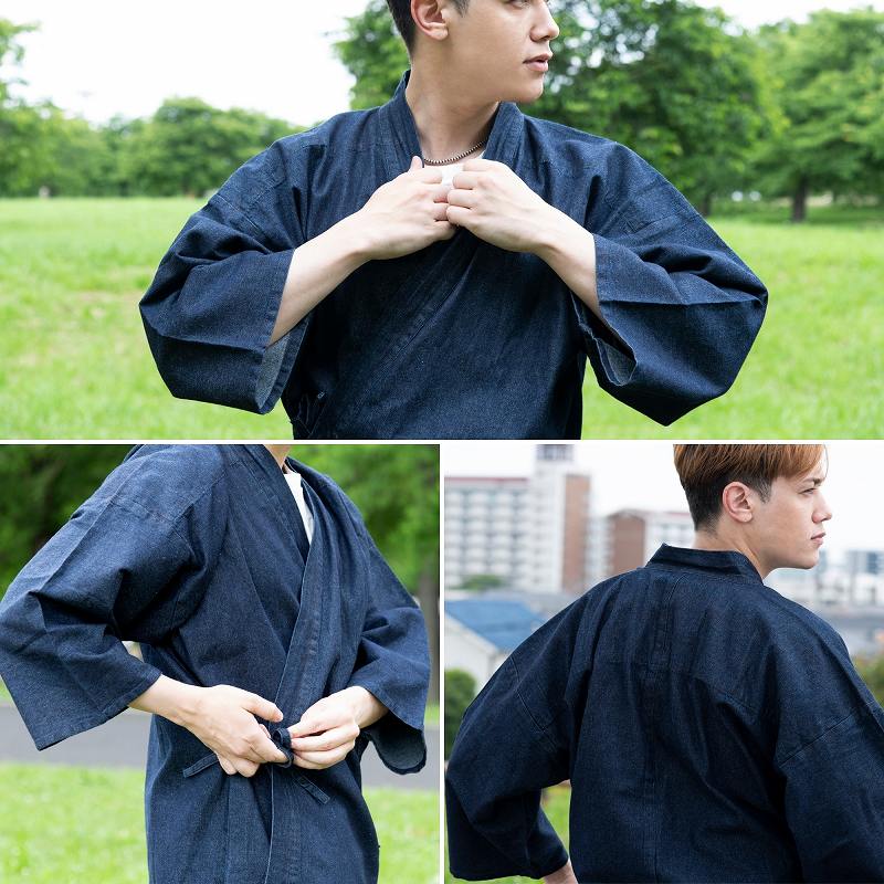 楽天市場】[江戸てん]作務衣 デニム メンズ 濃紺 ネイビー（綿100