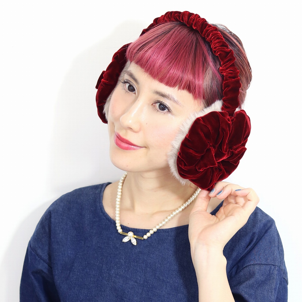 楽天市場】バラ色の帽子 Barairo no Boushi 耳当て ベルベット ファー