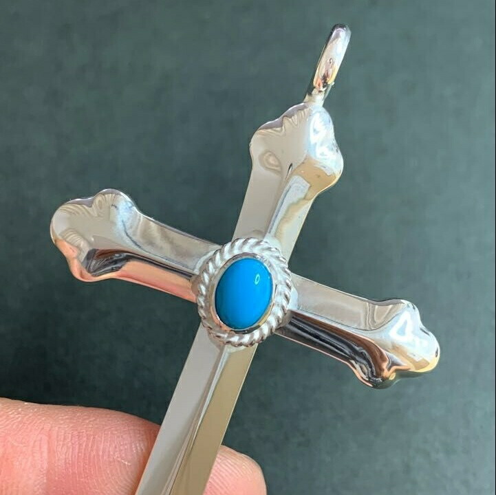 楽天市場】ペンダントトップ 銀縄ターコイズ付クロス シルバー