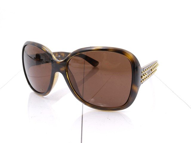美品】 プラダ サングラス ゴールドロゴ ブラウン イタリア産 べっ甲風