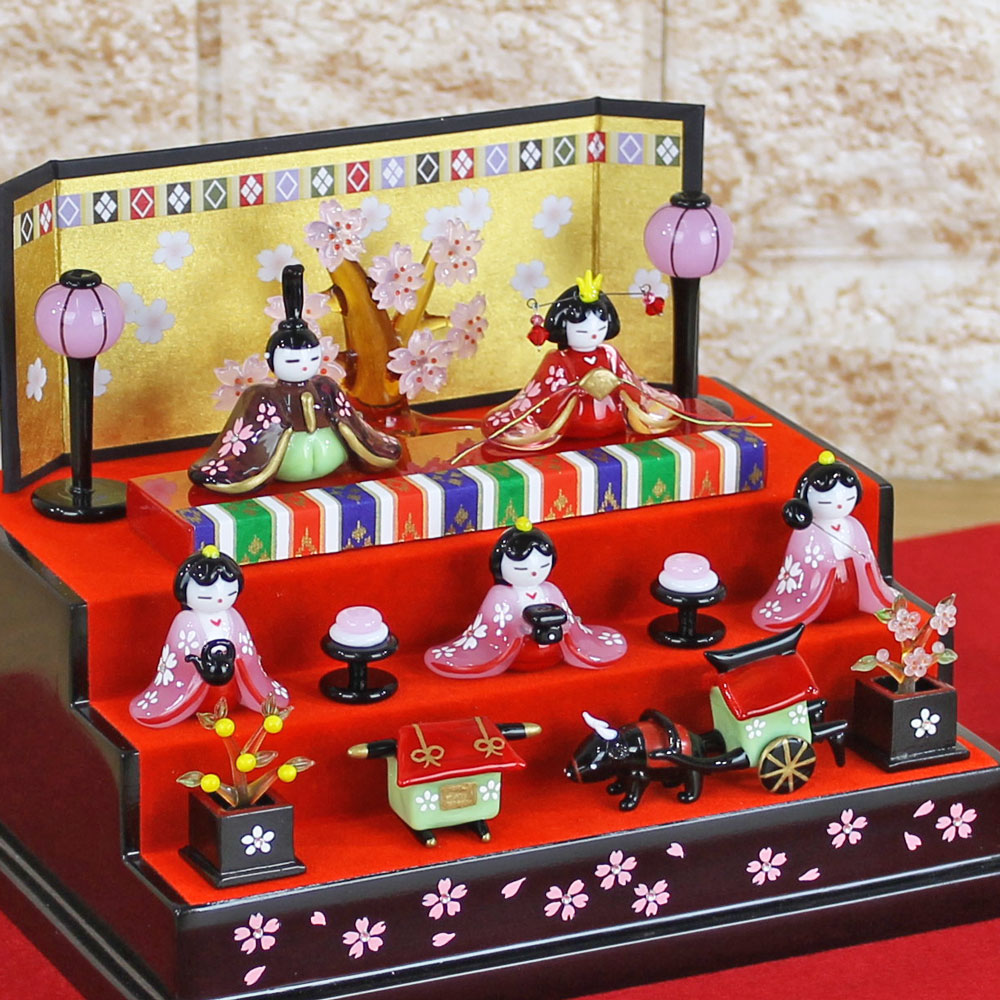 ミント 三段飾り雛セット ガラス細工 ミニチュア ミント 三段飾り雛