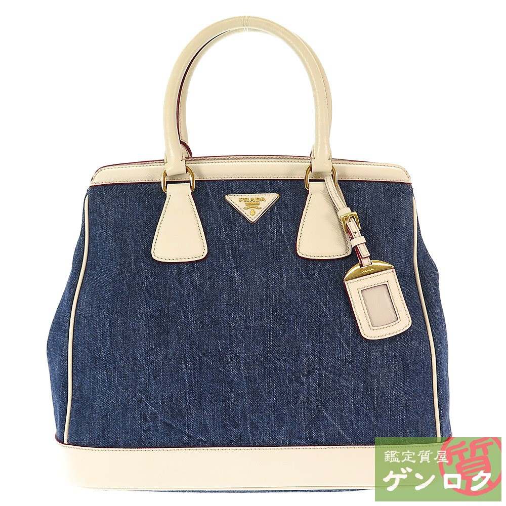 楽天市場】【中古】 プラダ デニム×サフィアーノ BN2441 ハンドバッグ