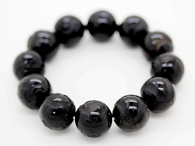楽天市場】天然石 素彫り皇帝龍 オニキス 20mm 大玉 数珠 ブレスレット