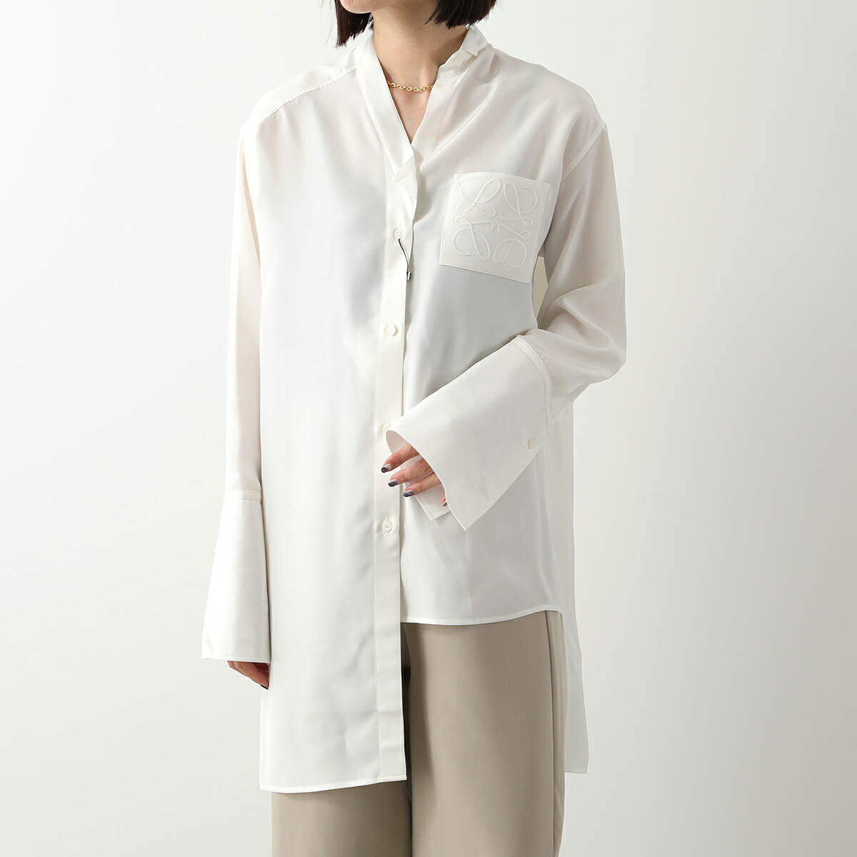 ヴィンテージ LOEWE 花柄 クロップドシャツ 肩パッド シルク100