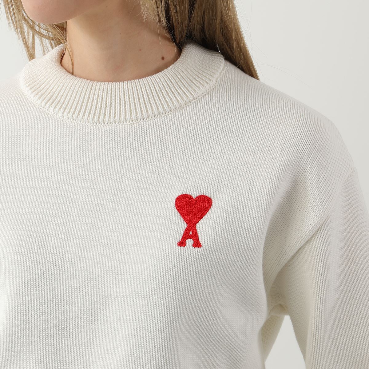 AMI PARIS ハート刺繍 クルーネックニットセーター 秋冬 ユニセックス