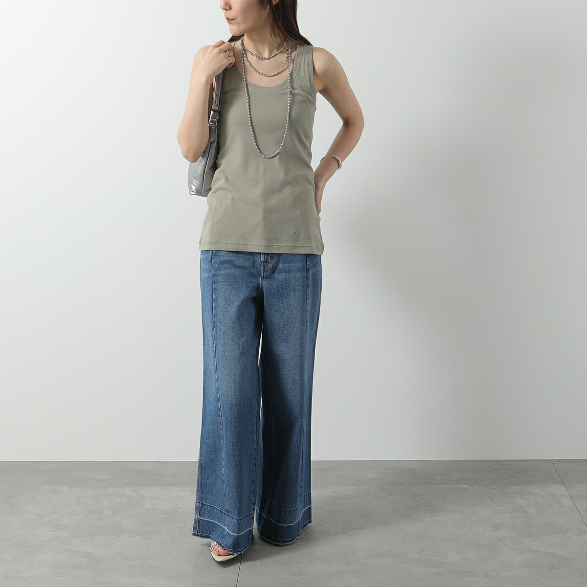 JIL SANDER グリーン Vネック タンクトップ 38 JIL SANDER グリーン V