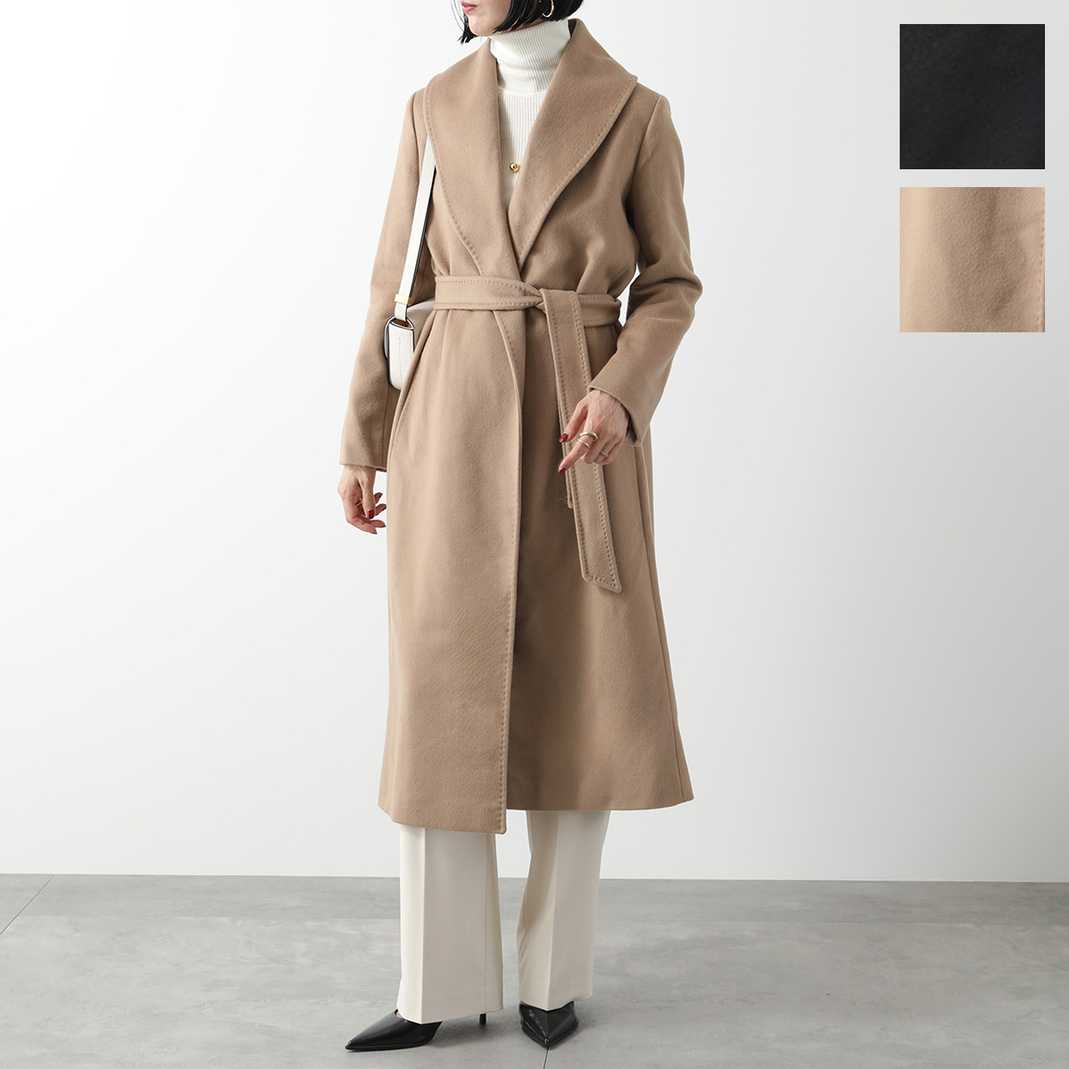 ウィメンズ マックスマーラ□カシミアウールベルテッドコート□白タグ