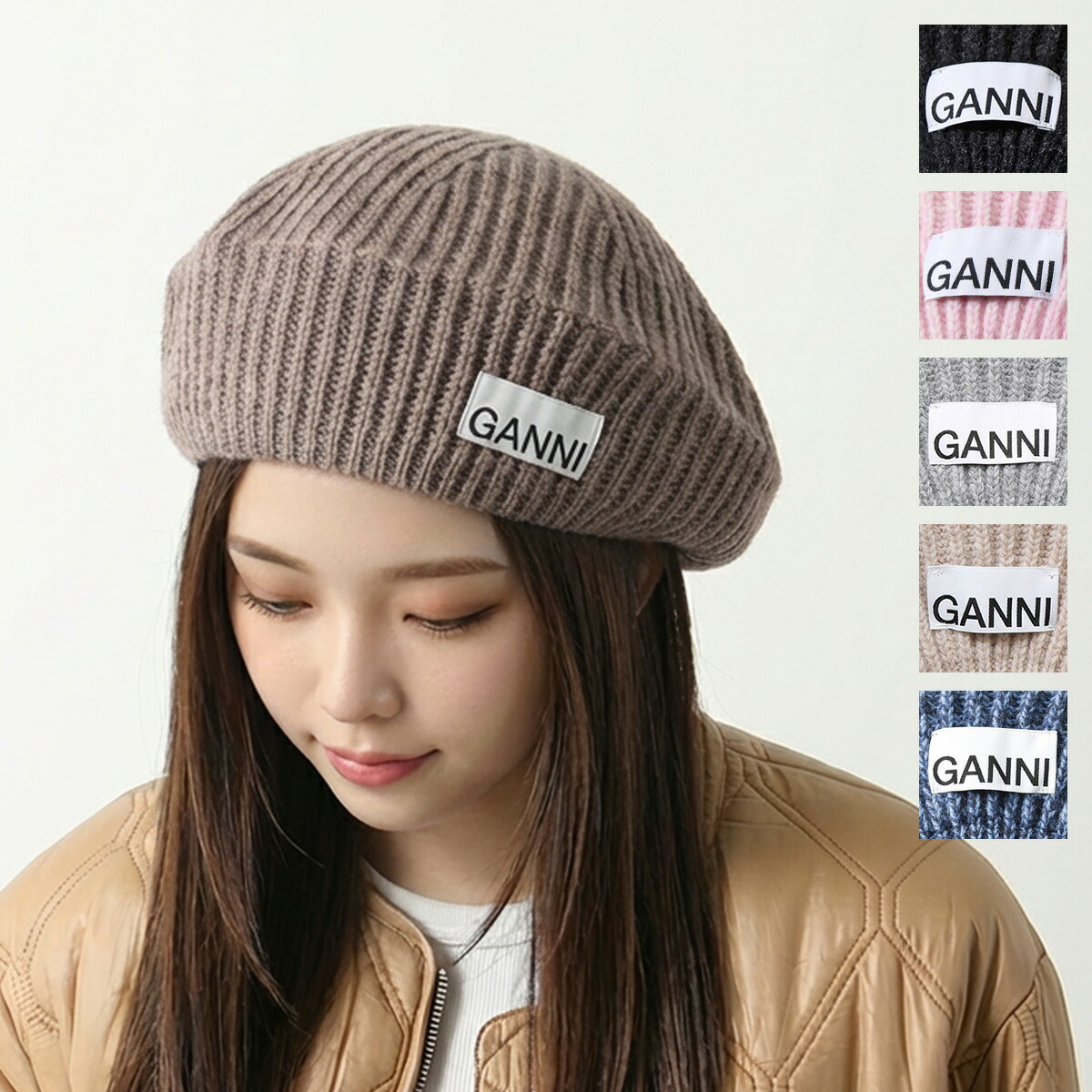 楽天市場】GANNI ガニー ベレー帽 Structured Rib Beret A4430 A6055