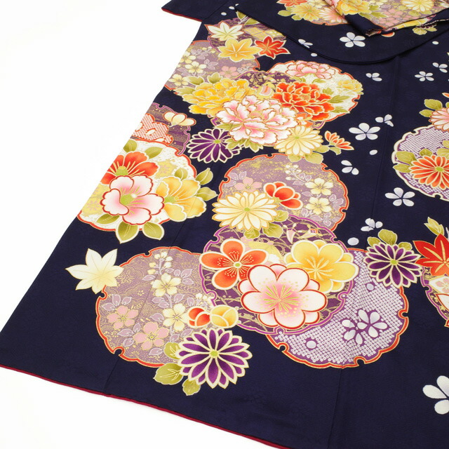 楽天市場】【中古】 振袖 リサイクル 着物 正絹 袷 黒紺地 ダーク